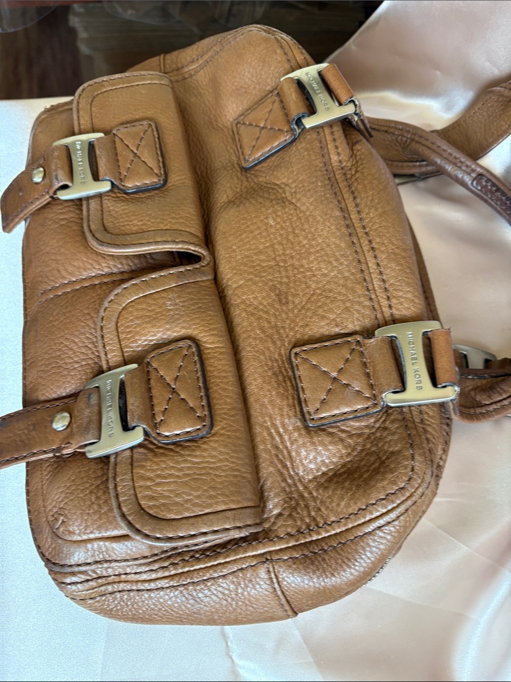 VTG Michael Kors Brown Leather Satchel 12”x 8” 5” - Picture 7 of 11